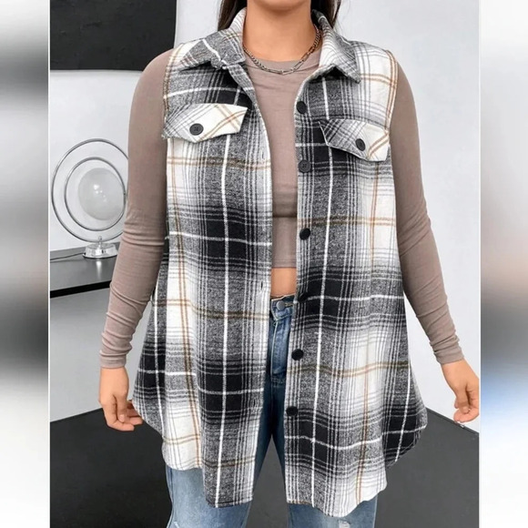 SHEIN Plaid Button Up VEST - Picture 2 of 10